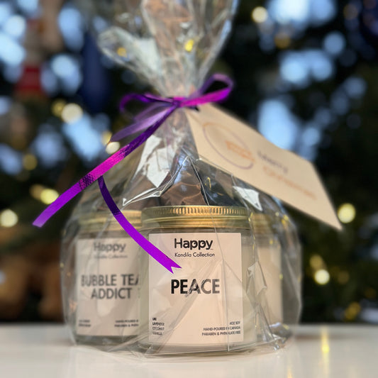 Happy Natural Products Gift Bundle (Soy Candle 4oz: Peace, Immune, Bubble Tea)